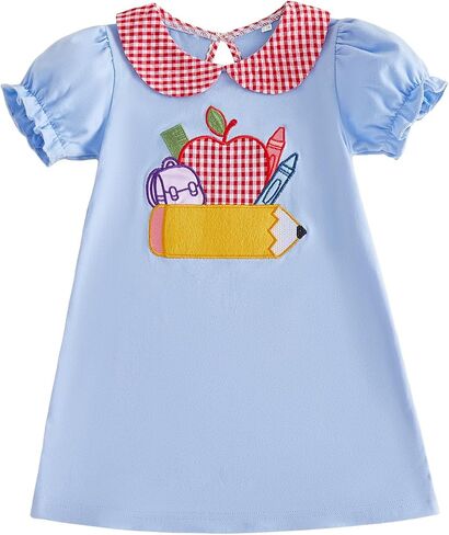 Toddler Girl Back to School Outfit Pre-K Puff Short Sleeve Smocked Dress First Day of School Clothes Summer in Kuwait