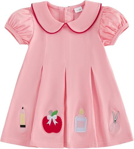 Toddler Girl Back to School Outfit Pre-K Puff Short Sleeve Smocked Dress First Day of School Clothes Summer in Kuwait