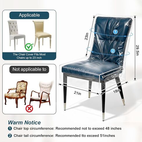 4 Pack Clear Plastic Dining Chair Covers, Waterproof PVC Vinyl Seat Protectors 29.5 x 21 x 18 Inches, Extra Large Chair Slipcovers for Kitchen Dining Room, Shield From Dust Spills and Pet Claws in Kuwait