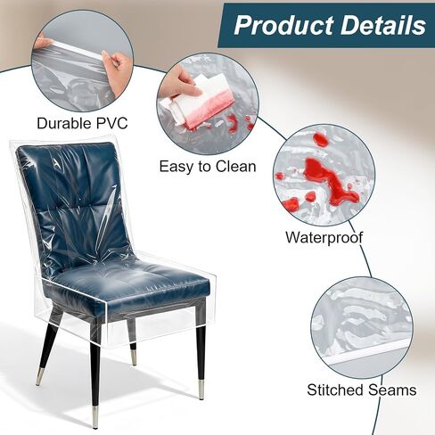 4 Pack Clear Plastic Dining Chair Covers, Waterproof PVC Vinyl Seat Protectors 29.5 x 21 x 18 Inches, Extra Large Chair Slipcovers for Kitchen Dining Room, Shield From Dust Spills and Pet Claws in Kuwait