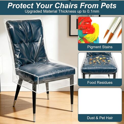 4 Pack Clear Plastic Dining Chair Covers, Waterproof PVC Vinyl Seat Protectors 29.5 x 21 x 18 Inches, Extra Large Chair Slipcovers for Kitchen Dining Room, Shield From Dust Spills and Pet Claws in Kuwait