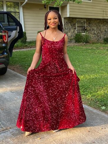 zsweof Sequin Prom Dress for Women Spaghetti Straps Formal Dresses 2026 A Line Evening Gown with Pocket in Kuwait