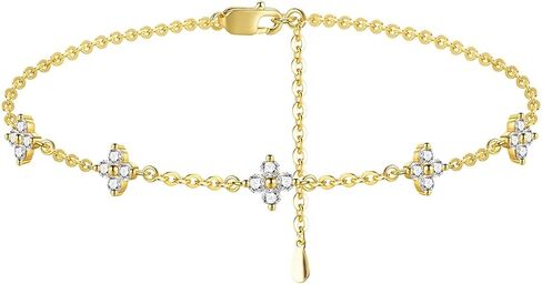 Gold Bracelets for Women, 14K Gold Plated Moissanite Clover Bangle | Gold Bracelets for Women, Four Leaf Clover Link Bracelet, D VVS1 3EX, Adjustable 6.7-8.3 in, Gift for Wife Mom Girlfriend in Saudi Arabia