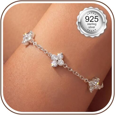 PATISORNA 925 Sterling Silver Bracelets for Women Adjustable Dainty Bracelet Cubic Zirconia 14K Gold Plated Bow Clover Cross Bracelets Waterproof Chain Bracelet for Women in Saudi Arabia