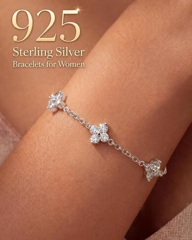 PATISORNA 925 Sterling Silver Bracelets for Women Adjustable Dainty Bracelet Cubic Zirconia 14K Gold Plated Bow Clover Cross Bracelets Waterproof Chain Bracelet for Women in Saudi Arabia