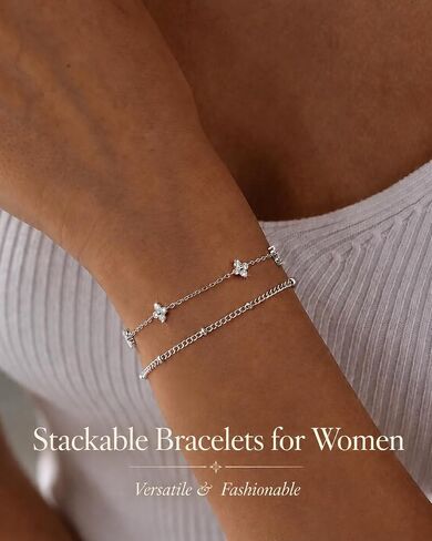 PATISORNA 925 Sterling Silver Bracelets for Women Adjustable Dainty Bracelet Cubic Zirconia 14K Gold Plated Bow Clover Cross Bracelets Waterproof Chain Bracelet for Women in Saudi Arabia