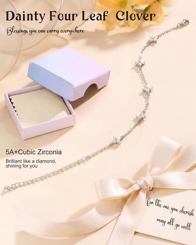 PATISORNA 925 Sterling Silver Bracelets for Women Adjustable Dainty Bracelet Cubic Zirconia 14K Gold Plated Bow Clover Cross Bracelets Waterproof Chain Bracelet for Women in Saudi Arabia