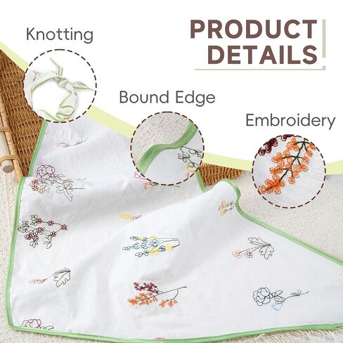 Aranya Floral Embroidered Triangle Hair Scarf for Women - Cotton Blend Breathable Bandana - Cottagecore Wildflower Headwrap - Soft Boho Neckerchief White in Saudi Arabia