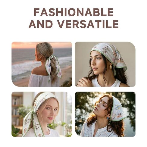 Aranya Floral Embroidered Triangle Hair Scarf for Women - Cotton Blend Breathable Bandana - Cottagecore Wildflower Headwrap - Soft Boho Neckerchief White in Saudi Arabia