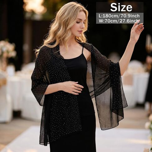 Womens Pashmina Shawls & Wraps Scarf for Evening Dresses,Rhinestones Chiffon Sparkly Scarf for Wedding Bridal Dress in Saudi Arabia