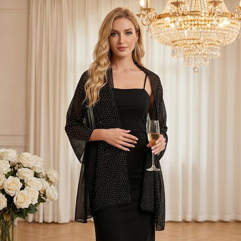 Womens Pashmina Shawls & Wraps Scarf for Evening Dresses,Rhinestones Chiffon Sparkly Scarf for Wedding Bridal Dress in Saudi Arabia