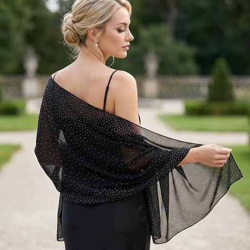 Womens Pashmina Shawls & Wraps Scarf for Evening Dresses,Rhinestones Chiffon Sparkly Scarf for Wedding Bridal Dress in Saudi Arabia