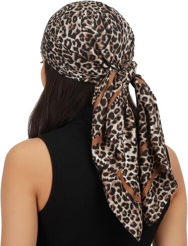 Leopard Silk-Head-Scarf for Women, 35 Inch Lightweight-Satin Head-Neck-Wrap-Hair Bandana in Kuwait