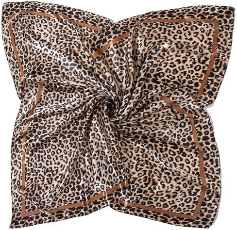Leopard Silk-Head-Scarf for Women, 35 Inch Lightweight-Satin Head-Neck-Wrap-Hair Bandana in Kuwait