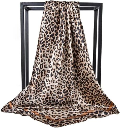 Leopard Silk-Head-Scarf for Women, 35 Inch Lightweight-Satin Head-Neck-Wrap-Hair Bandana in Kuwait