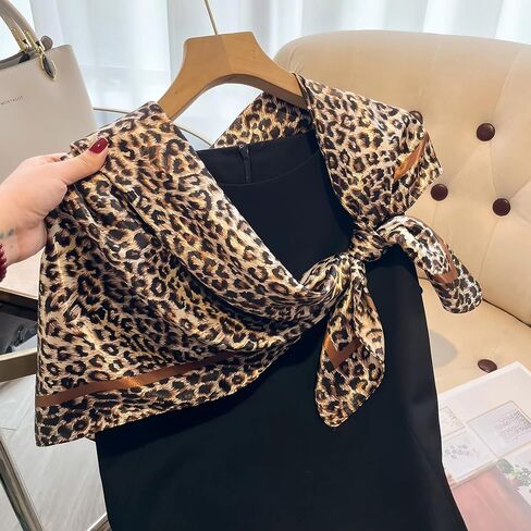 Leopard Silk-Head-Scarf for Women, 35 Inch Lightweight-Satin Head-Neck-Wrap-Hair Bandana in Kuwait