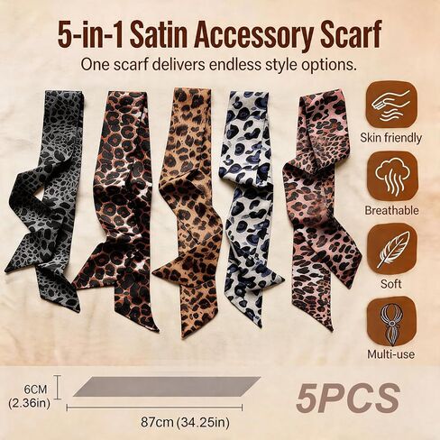 5 Pack Purse Scarf for Handbags, Fashion Bag Scarf & Hair Accessory, Multi-color Silk Ribbon Band, Lightweight and Stylish Accessories for Women in Saudi Arabia