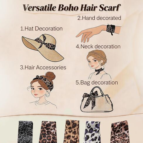 5 Pack Purse Scarf for Handbags, Fashion Bag Scarf & Hair Accessory, Multi-color Silk Ribbon Band, Lightweight and Stylish Accessories for Women in Saudi Arabia