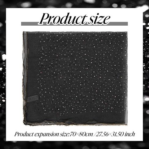 Ymapinc Black Sheer Head Scarf for Women, Sequin Glitter Rhinestone Bandana, Sparkly Festival Rave Scarf, Purse Handbag Decor for Party Wedding Beach Vacation in Saudi Arabia