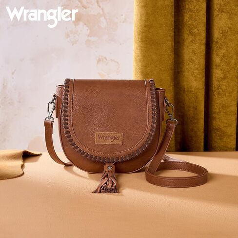 Wrangler Crossbody Bag Flap Saddle Bag Small Boho Purses for Women Embossed Braid Handbags with Tessel in Kuwait