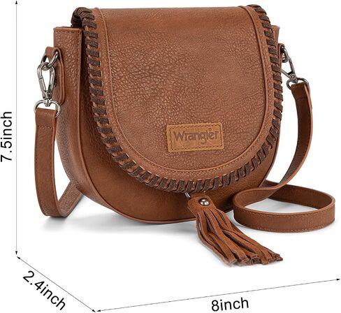 Wrangler Crossbody Bag Flap Saddle Bag Small Boho Purses for Women Embossed Braid Handbags with Tessel in Kuwait
