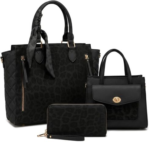 SUMELL Leopard Print Fashion Handbag 3-in-1 Set, Faux Leather Crossbody Bags for Women with Scarf Accessory in Saudi Arabia