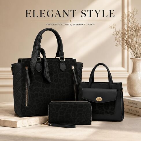 SUMELL Leopard Print Fashion Handbag 3-in-1 Set, Faux Leather Crossbody Bags for Women with Scarf Accessory in Saudi Arabia