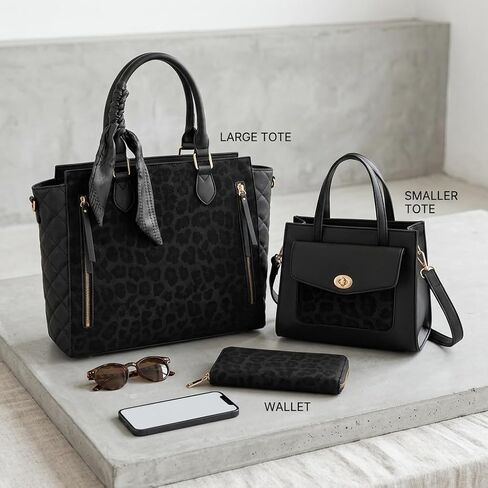 SUMELL Leopard Print Fashion Handbag 3-in-1 Set, Faux Leather Crossbody Bags for Women with Scarf Accessory in Saudi Arabia