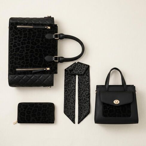 SUMELL Leopard Print Fashion Handbag 3-in-1 Set, Faux Leather Crossbody Bags for Women with Scarf Accessory in Saudi Arabia