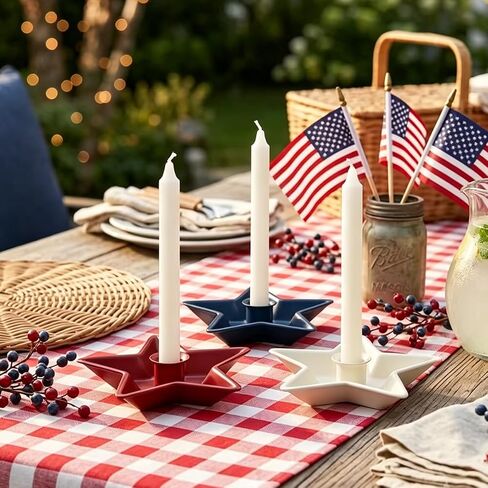 4th of July Decorative Candle Holders Set of 3,Patriotic red White Blue Metal Star Table Decor for Memorial Day, Labor Day American Farmhouse Decorations in Saudi Arabia