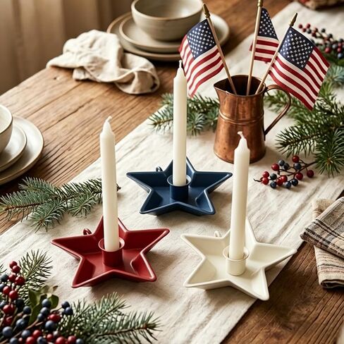 4th of July Decorative Candle Holders Set of 3,Patriotic red White Blue Metal Star Table Decor for Memorial Day, Labor Day American Farmhouse Decorations in Saudi Arabia