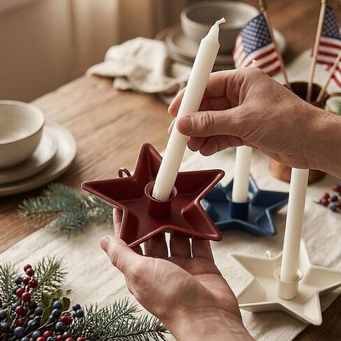 4th of July Decorative Candle Holders Set of 3,Patriotic red White Blue Metal Star Table Decor for Memorial Day, Labor Day American Farmhouse Decorations in Saudi Arabia