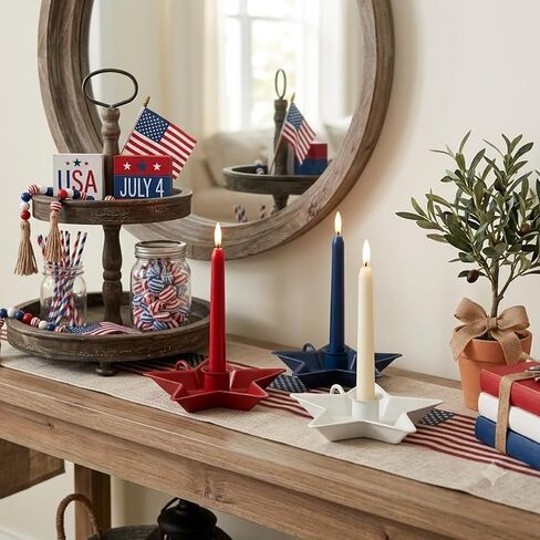 4th of July Decorative Candle Holders Set of 3,Patriotic red White Blue Metal Star Table Decor for Memorial Day, Labor Day American Farmhouse Decorations in Saudi Arabia