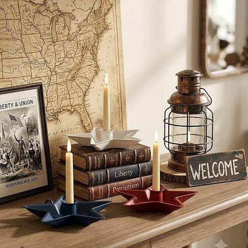 4th of July Decorative Candle Holders Set of 3,Patriotic red White Blue Metal Star Table Decor for Memorial Day, Labor Day American Farmhouse Decorations in Saudi Arabia