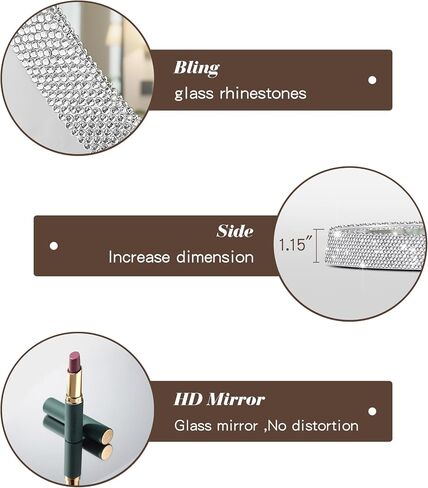Crystal Diamond Wall Mounted Mirror Silver Makeup Mirror 12inch Round Bing Mirror for Bedroom Real Glass Mirror for Wall Decor in Saudi Arabia