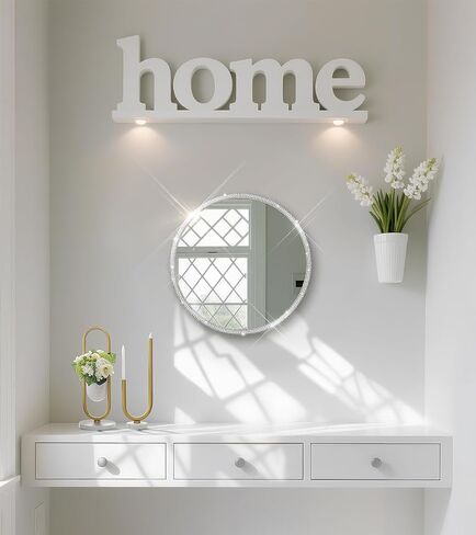 Crystal Diamond Wall Mounted Mirror Silver Makeup Mirror 12inch Round Bing Mirror for Bedroom Real Glass Mirror for Wall Decor in Saudi Arabia