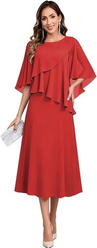 Women’s 2 Pieces Mother of The Bride Dress Tea Length Chiffon Formal Mother of Groom Dress with Sleeve in Saudi Arabia