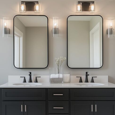 Antok 22x30 Black Metal Framed Bathroom Mirror, Wall Mirror with Round Corners, Vanity Mirror for Over Sink, Anti-Rust Tempered Glass, Horizontal/Vertical Hanging for Bathroom, Living Room, Entryway in Saudi Arabia
