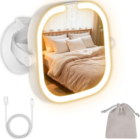 30X Magnifying Makeup Mirror with Light, Square Lighted Vanity Mirror with 3 Color Lighting Modes, Dual-Sided 1X/30X, Suction Cup Wall Mounted, Rechargeable, 360° Rotation, Portable in Saudi Arabia