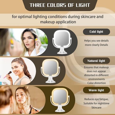 30X Magnifying Makeup Mirror with Light, Square Lighted Vanity Mirror with 3 Color Lighting Modes, Dual-Sided 1X/30X, Suction Cup Wall Mounted, Rechargeable, 360° Rotation, Portable in Saudi Arabia