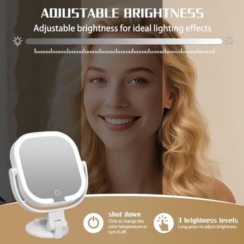 30X Magnifying Makeup Mirror with Light, Square Lighted Vanity Mirror with 3 Color Lighting Modes, Dual-Sided 1X/30X, Suction Cup Wall Mounted, Rechargeable, 360° Rotation, Portable in Saudi Arabia
