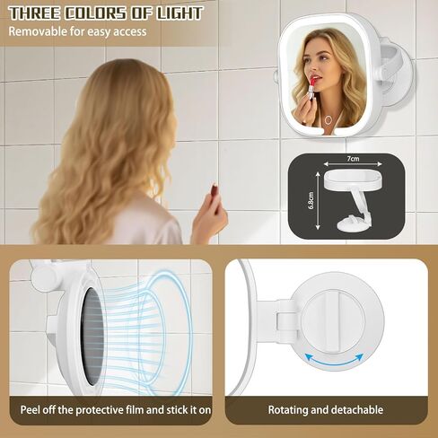 30X Magnifying Makeup Mirror with Light, Square Lighted Vanity Mirror with 3 Color Lighting Modes, Dual-Sided 1X/30X, Suction Cup Wall Mounted, Rechargeable, 360° Rotation, Portable in Saudi Arabia