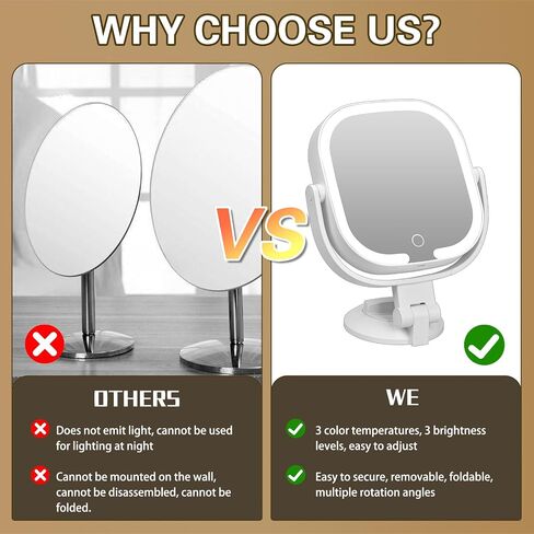 30X Magnifying Makeup Mirror with Light, Square Lighted Vanity Mirror with 3 Color Lighting Modes, Dual-Sided 1X/30X, Suction Cup Wall Mounted, Rechargeable, 360° Rotation, Portable in Saudi Arabia