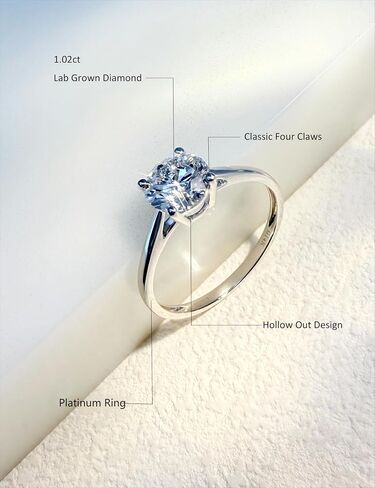 0.5-2 Carat Lab Grown Diamond Engagement Ring,Classic 4-Prong Platinum Ring for Women,IGI-Certified Diamond Ring (D-E Color,VS1-VS2) in Saudi Arabia
