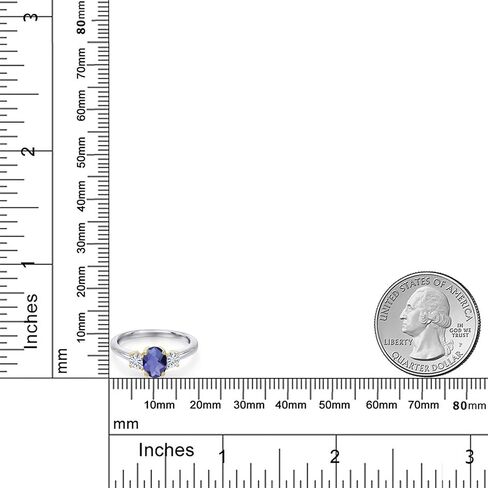 Gem Stone King Blue Iolite and White Moissanite 3-Stone Engagement Ring For Women | 925 Silver and 10K Yellow Gold | 0.97 Cttw | Oval Checkerboard 7X5MM | Available In Size 5, 6, 7, 8, 9 in Kuwait