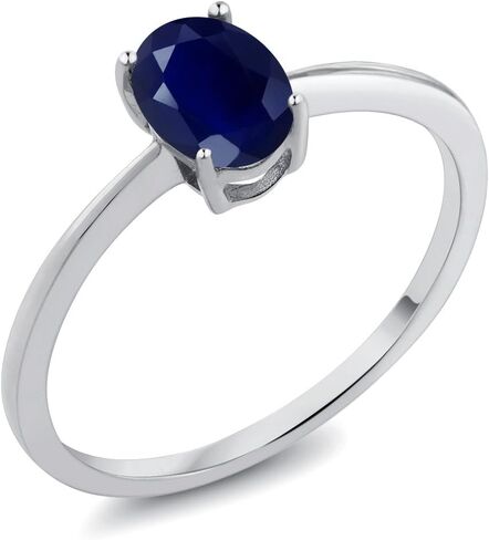 Gem Stone King 10K White Gold Gemstone Birthstone Solitaire Engagement Ring | Oval 7X5MM | Wedding Anniversary Promise Ring For Women | Size 5, 6, 7, 8, 9 in Kuwait