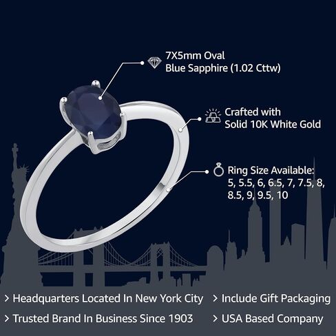 Gem Stone King 10K White Gold Gemstone Birthstone Solitaire Engagement Ring | Oval 7X5MM | Wedding Anniversary Promise Ring For Women | Size 5, 6, 7, 8, 9 in Kuwait