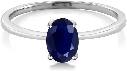 Gem Stone King 10K White Gold Gemstone Birthstone Solitaire Engagement Ring | Oval 7X5MM | Wedding Anniversary Promise Ring For Women | Size 5, 6, 7, 8, 9 in Kuwait