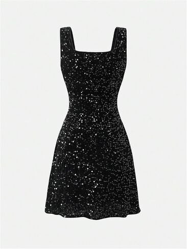 SHENHE Girl's Sparkly Sequin Dress Sleeveless Square Neck A Line Flared Fancy Party Mini Dress in Kuwait