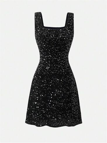 SHENHE Girl's Sparkly Sequin Dress Sleeveless Square Neck A Line Flared Fancy Party Mini Dress in Kuwait